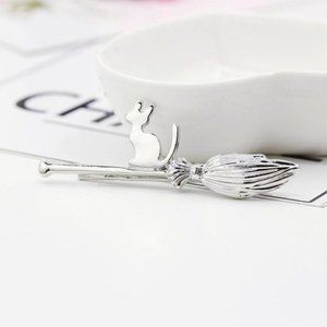 Cat riding broomstick hair pin!